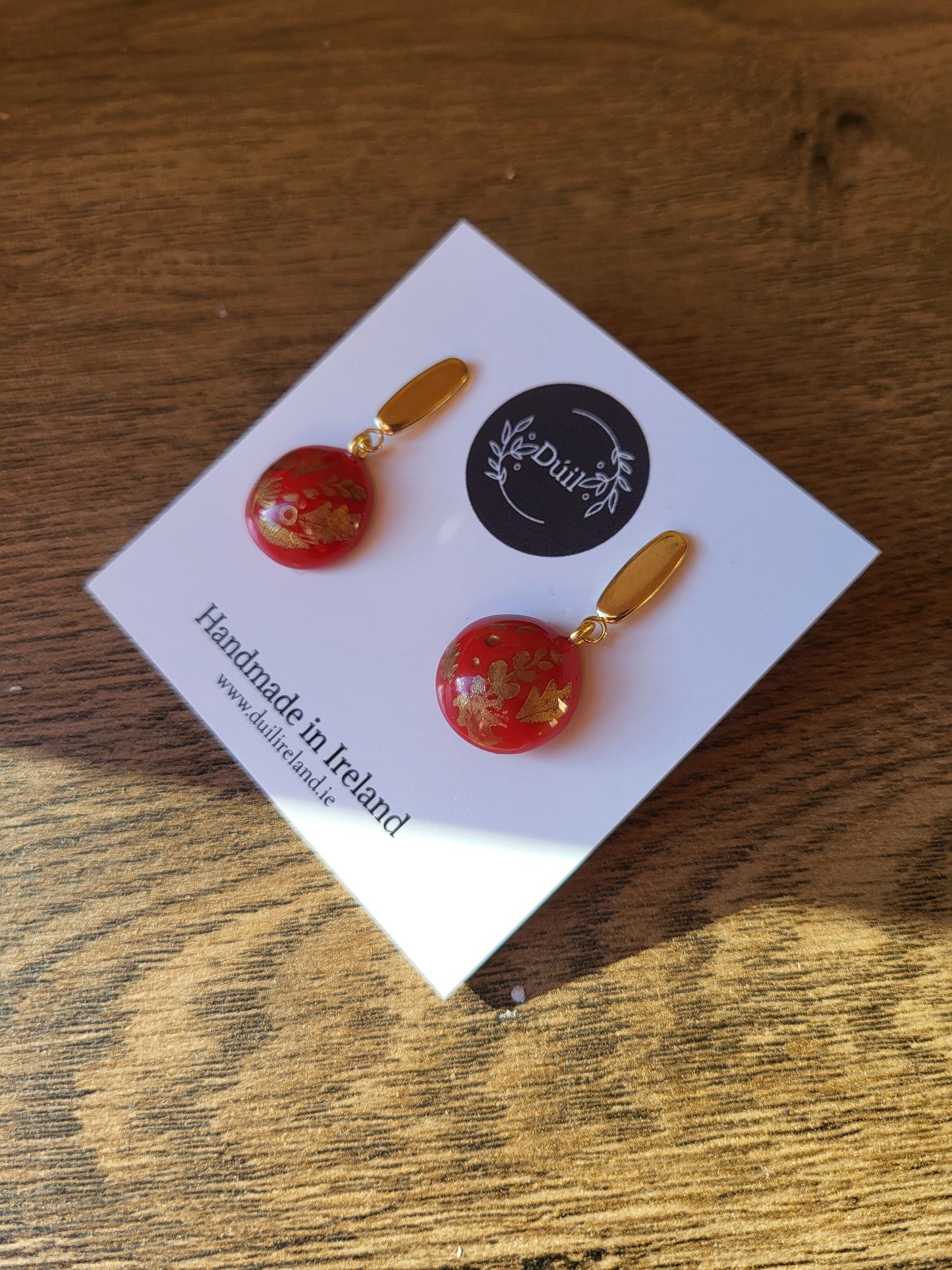 Red and Gold Botanical Earrings