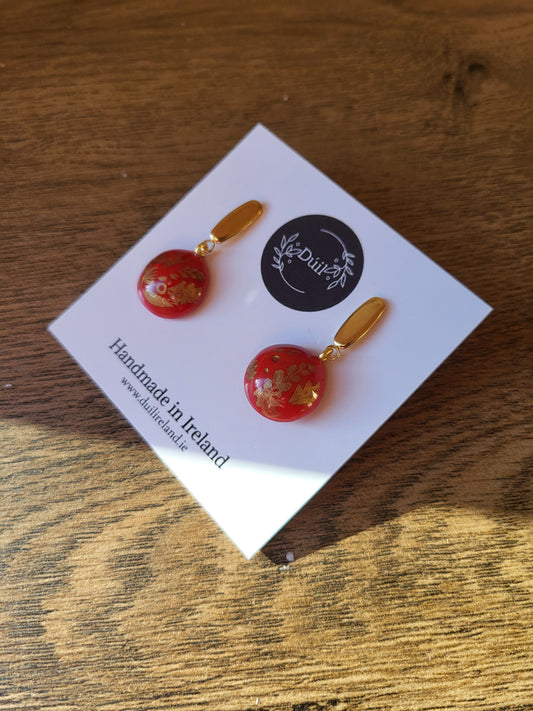 Red and Gold Botanical Earrings