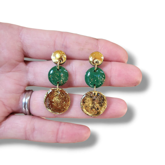 Green and Gold Boho Dangle Earrings