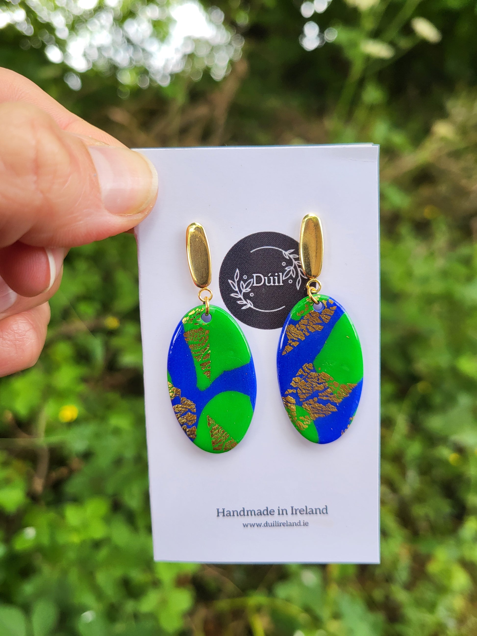 Blue & green oval dangle earrings - Dúil