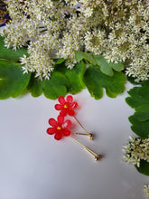 Load image into Gallery viewer, Red frosted flower dangle drop earrings - Dúil
