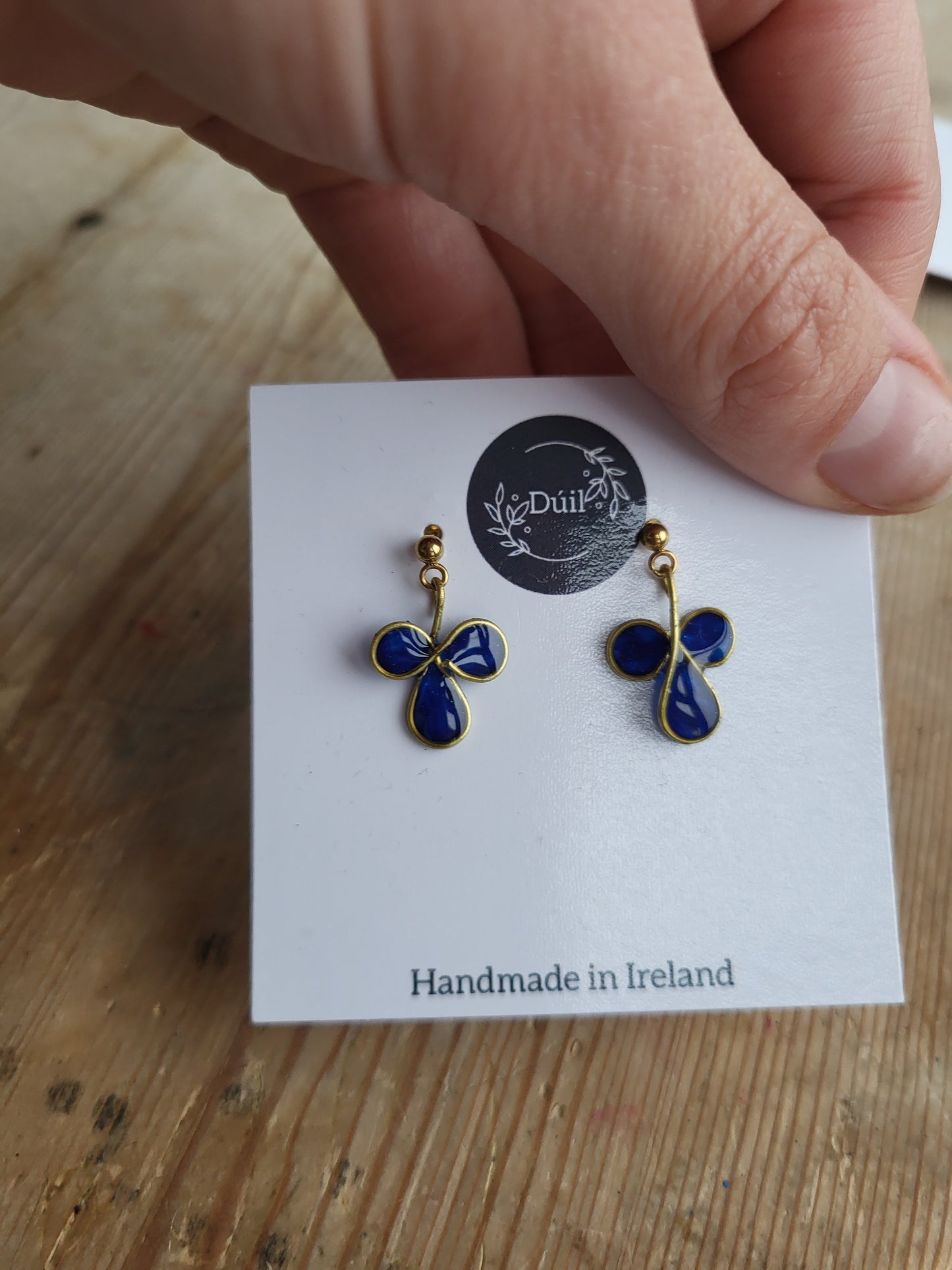Blue Shamrock Dainty Dangle Earrings