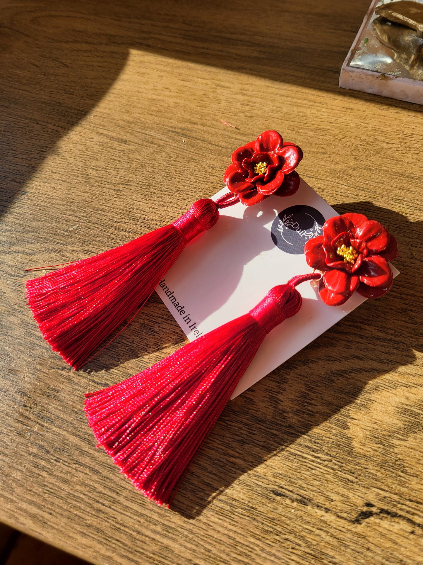 Red Flower Tassel Dangle Earrings