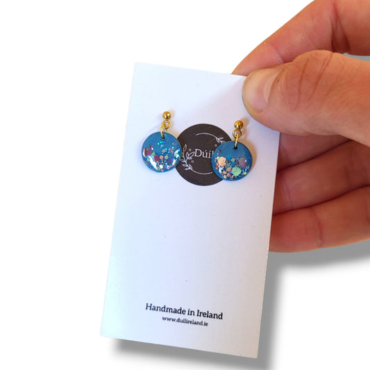 Blue Shimmer Dainty Dangle Earrings with Gold posts