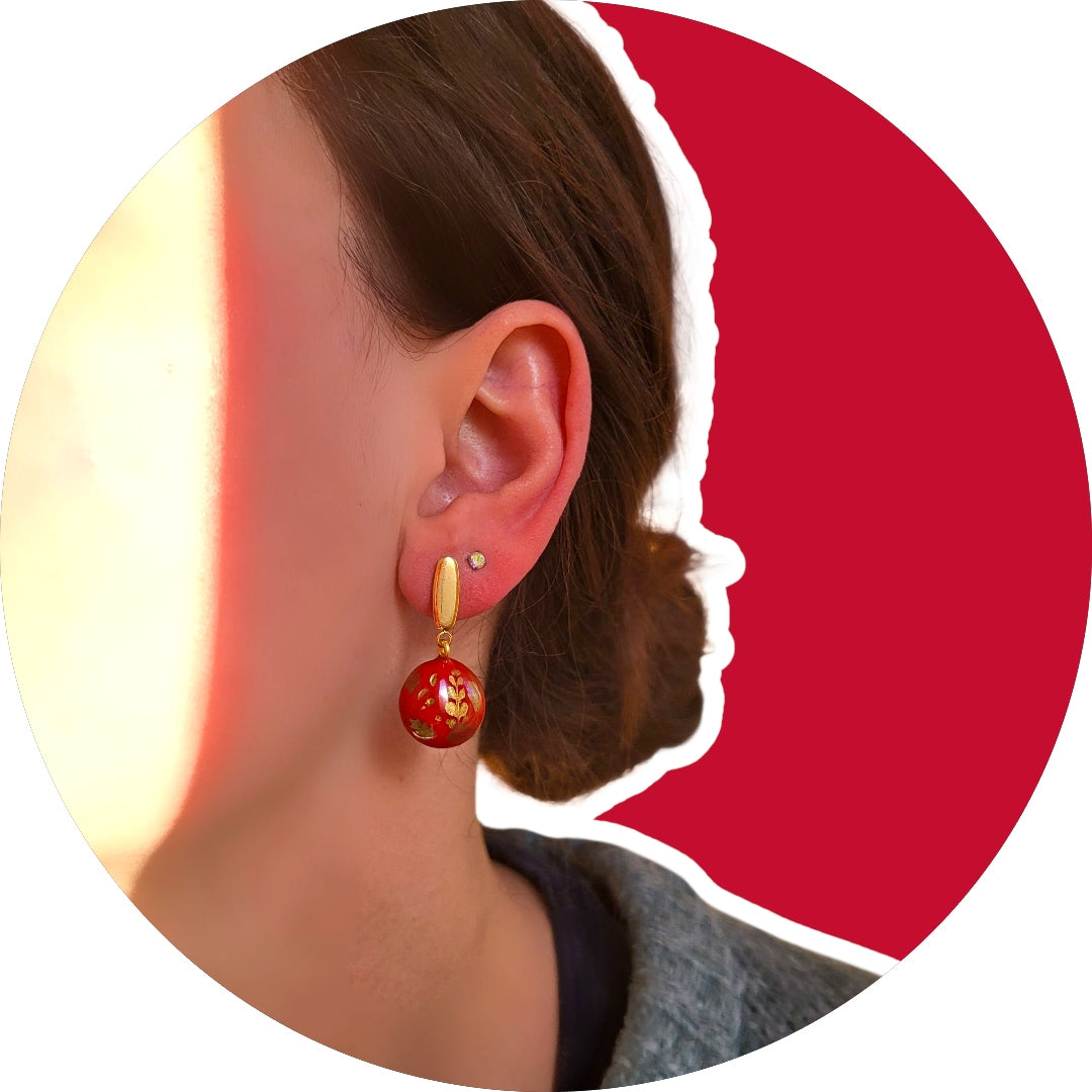 Red and Gold Botanical Earrings
