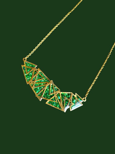 Green glitter statement necklace - Dúil