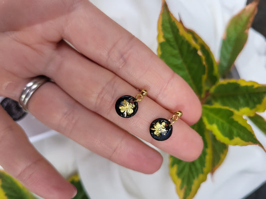 Black & Gold Shamrock Mini Dangle Earrings
