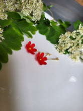 Load image into Gallery viewer, Red frosted flower dangle drop earrings - Dúil
