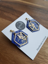 Load image into Gallery viewer, Blue and gold origami bird earrings - Dúil
