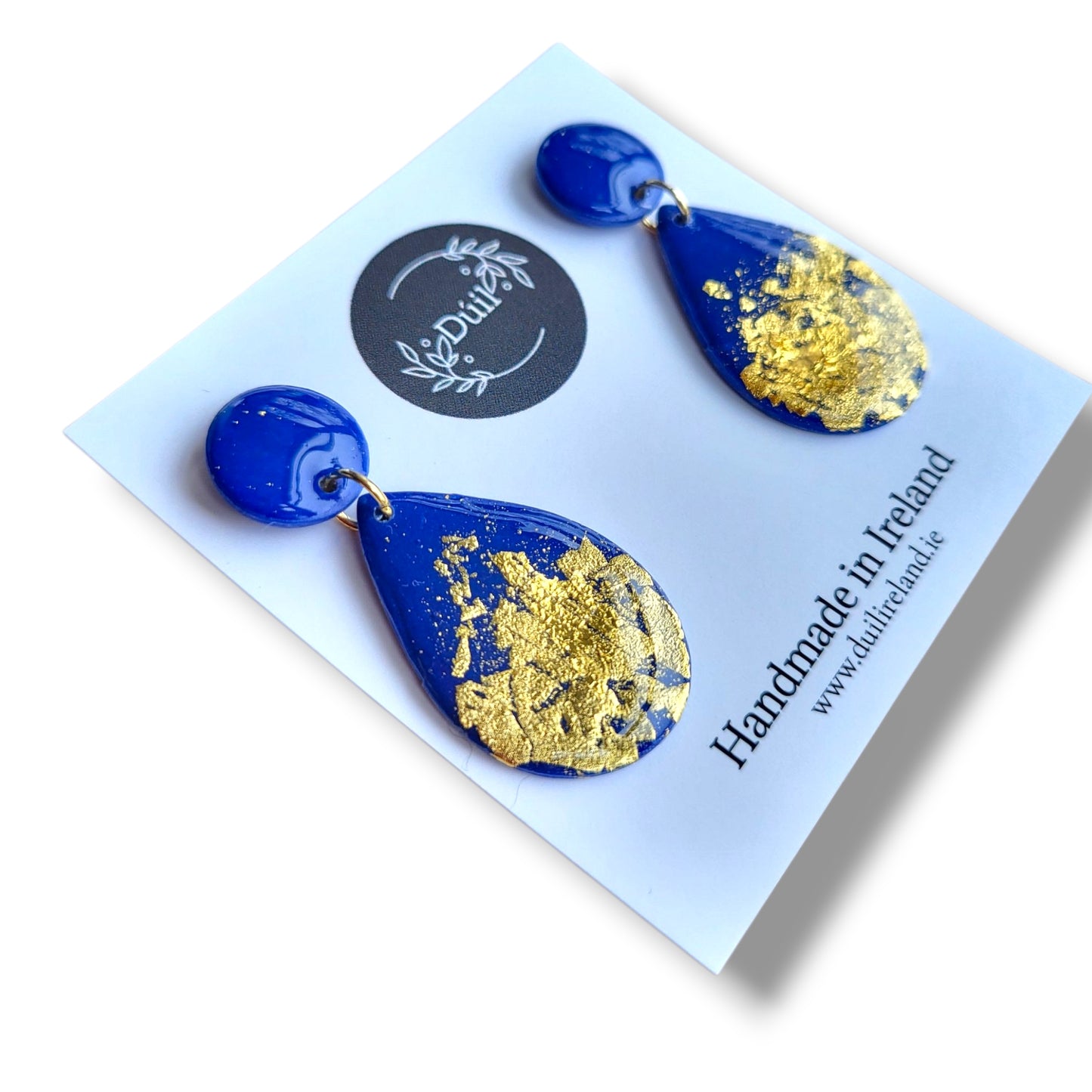Royal Blue & Gold Teardrop Dangle Earrings