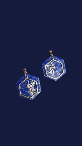 Blue and gold origami bird earrings - Dúil