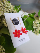Load image into Gallery viewer, Red frosted flower dangle drop earrings - Dúil
