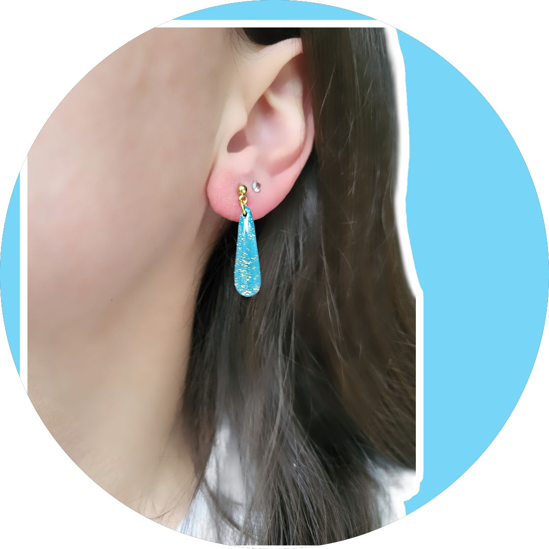 Rich Teal and Gold Drop Dangle Earrings