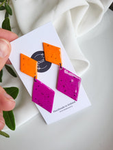 Load image into Gallery viewer, Dúil - Cliodhna Orange &amp; Magenta statement dangling earrings - Dúil

