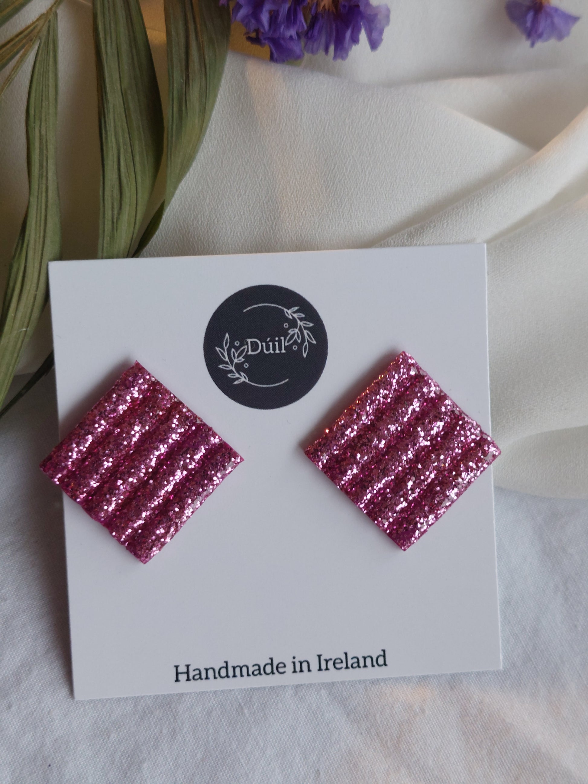 Dúil Pink Glitter statement studs - Dúil