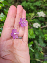 Load image into Gallery viewer, Purple frosted flower hook earrings - Dúil
