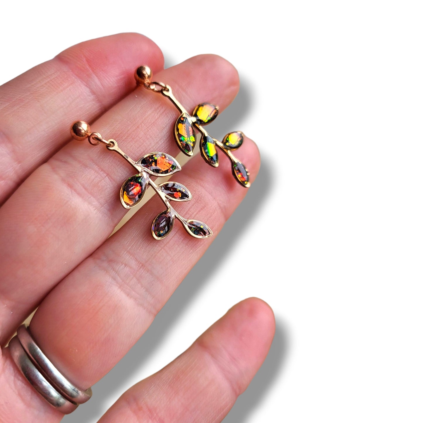 Garnet & Rose Gold Leaf Drop Earrings, Handmade Irish Jewellery, Botanical Collection