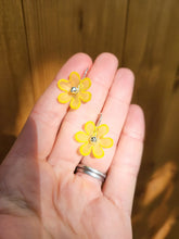 Load image into Gallery viewer, Yellow frosted flower hook dangle earrings - Dúil
