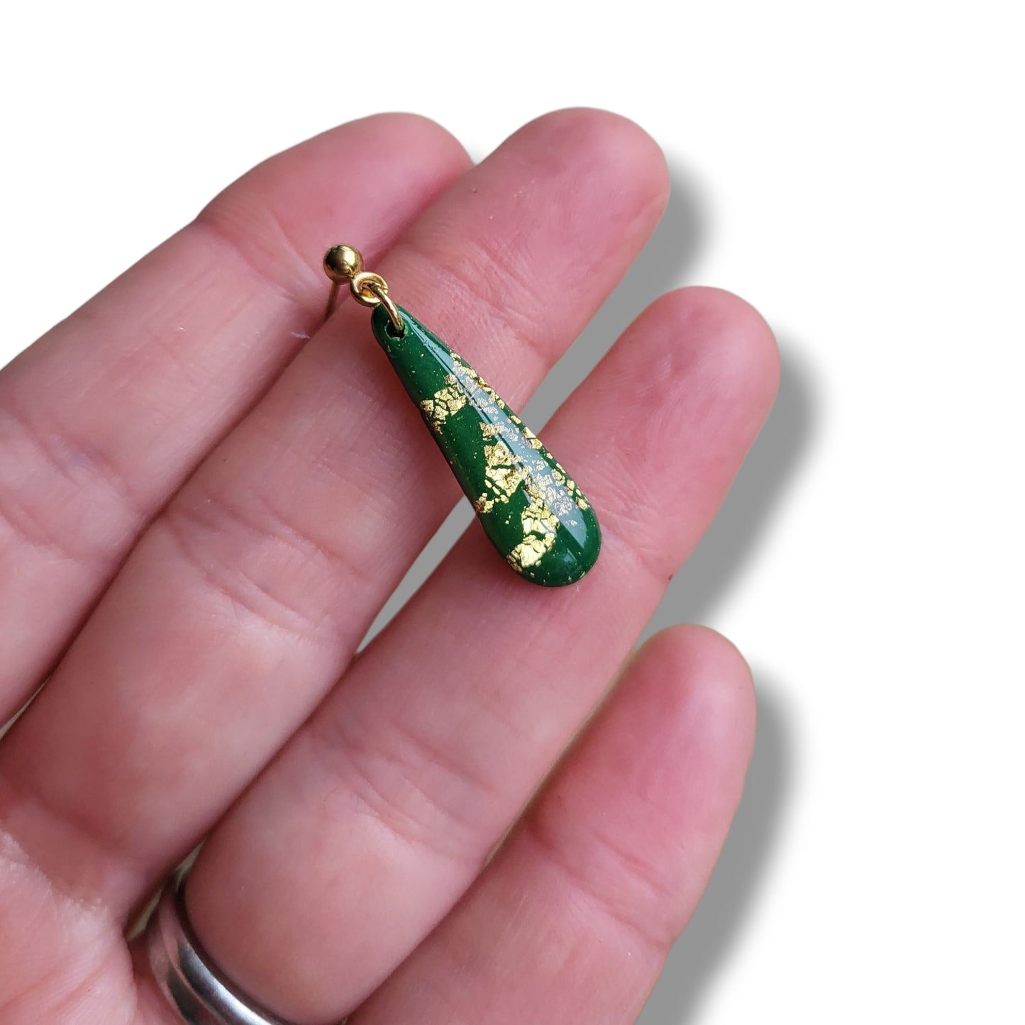 Olive Green and Gold Drop Dangle Earrings