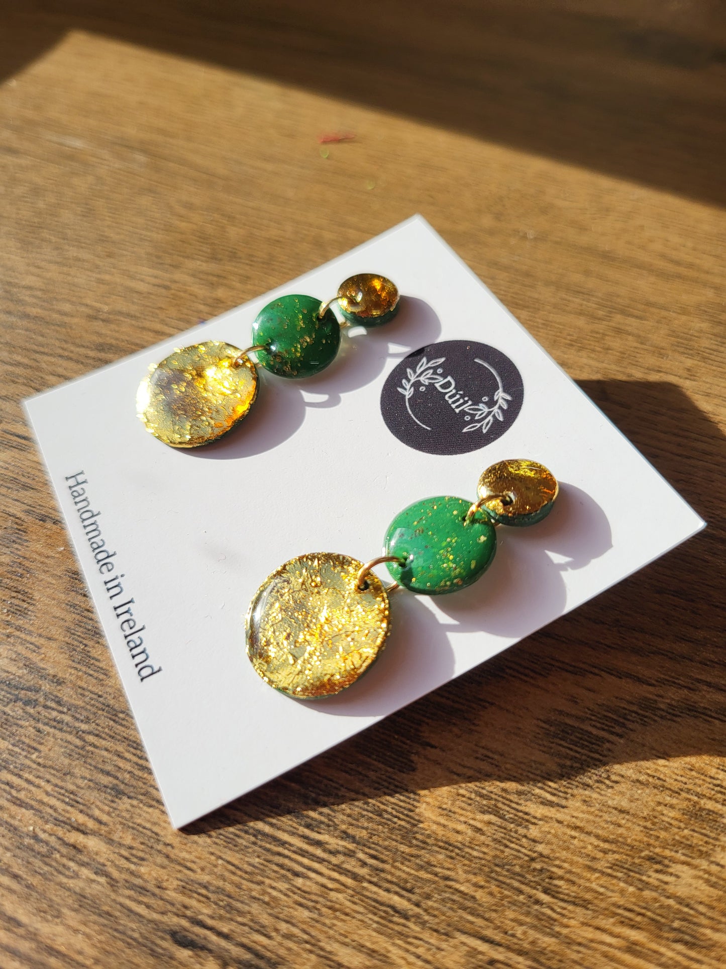 Green and Gold Boho Dangle Earrings