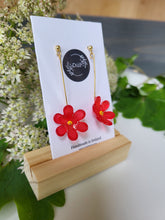 Load image into Gallery viewer, Red frosted flower dangle drop earrings - Dúil
