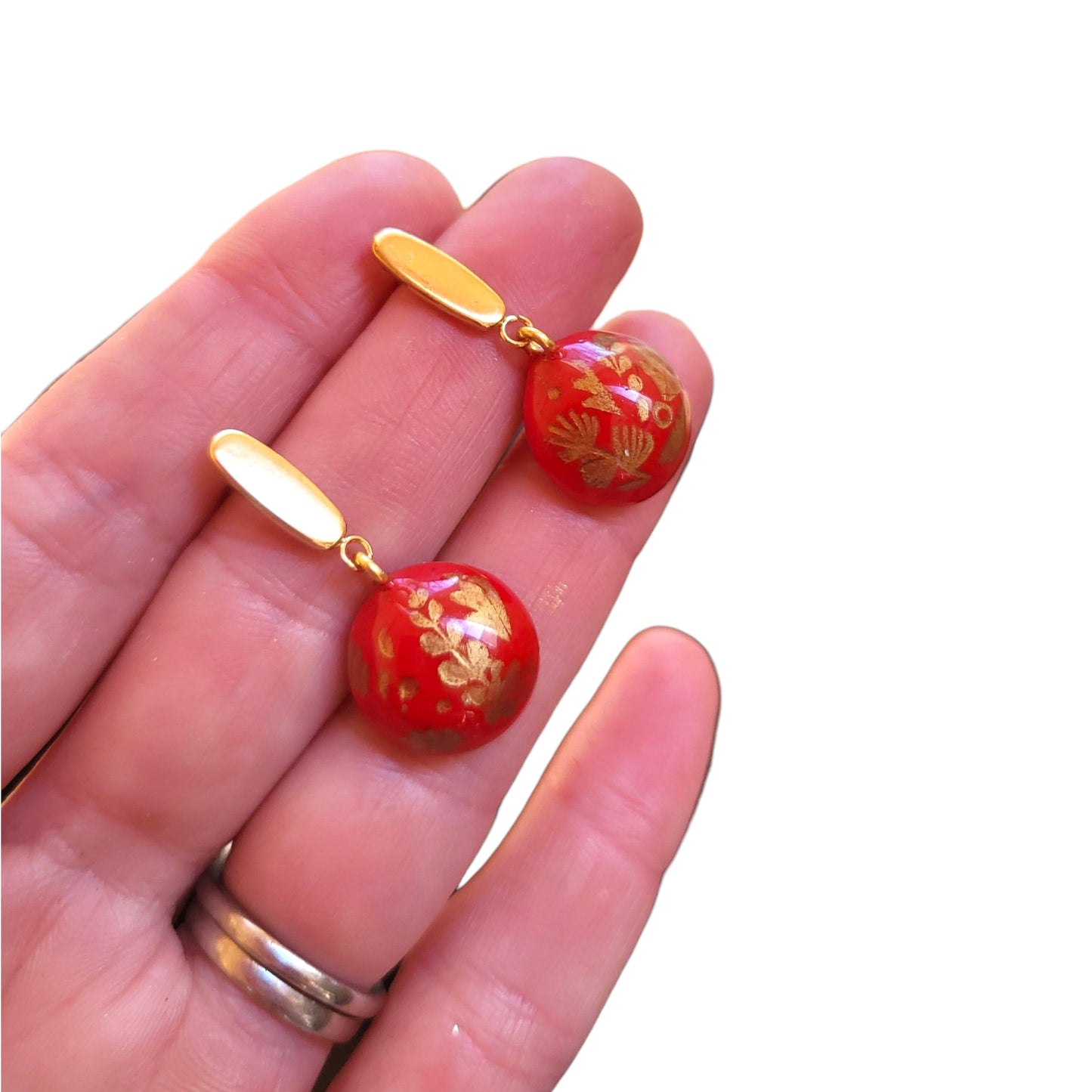 Red and Gold Botanical Earrings