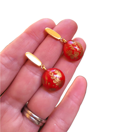 Red and Gold Botanical Earrings