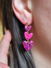 Load image into Gallery viewer, Pink Sparkle heart dangle earrings - Dúil
