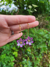 Load image into Gallery viewer, Purple frosted flower dangle drop earrings - Dúil
