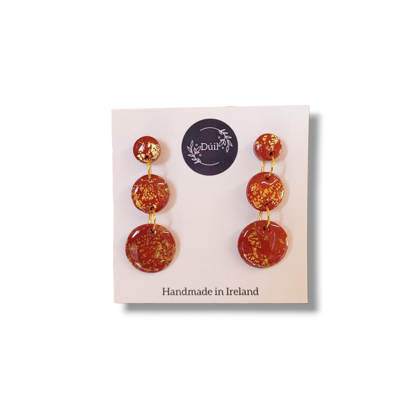 Deep Red and Gold Boho Dangle Earrings