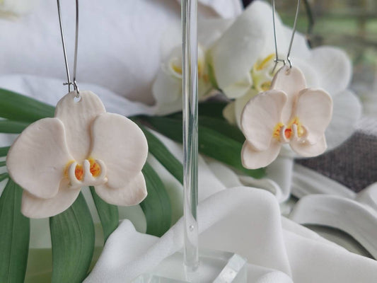 Large Orchid Dangles| polymer clay earrings | orchid earrings | Irish made earrings | Dúil | Irish jewellery | flower earrings - Dúil