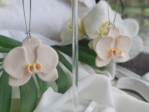 Large Orchid Dangles| polymer clay earrings | orchid earrings | Irish made earrings | Dúil | Irish jewellery | flower earrings - Dúil